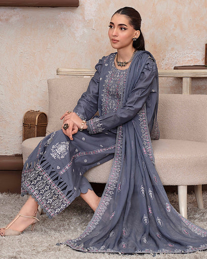 GulleRukh Upscale | Emb Lawn Emb Chiffon Dupatta | Design 3