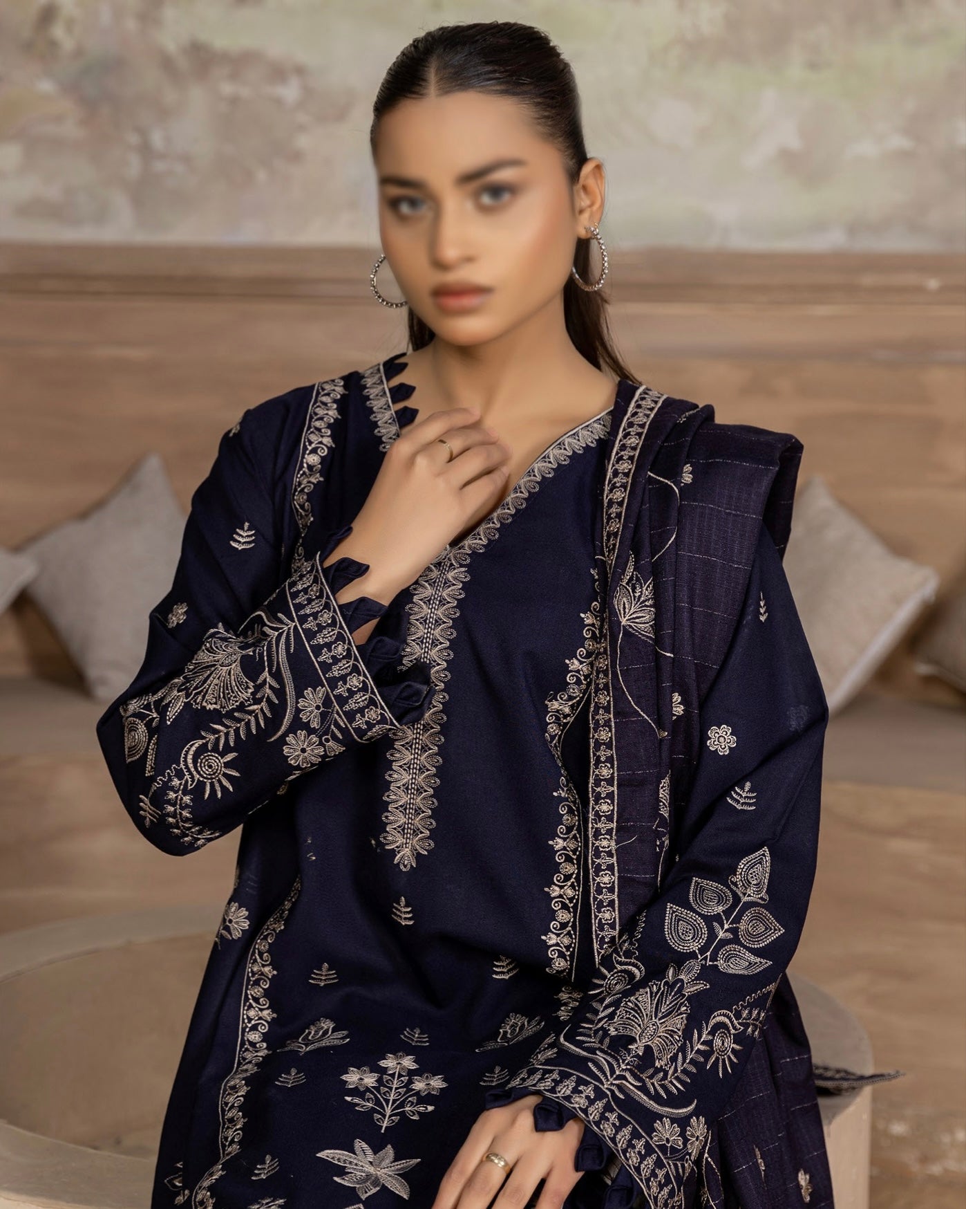 Fantak Nilofer | Emb Dhanak with Emb Wool Shawl | Design 3