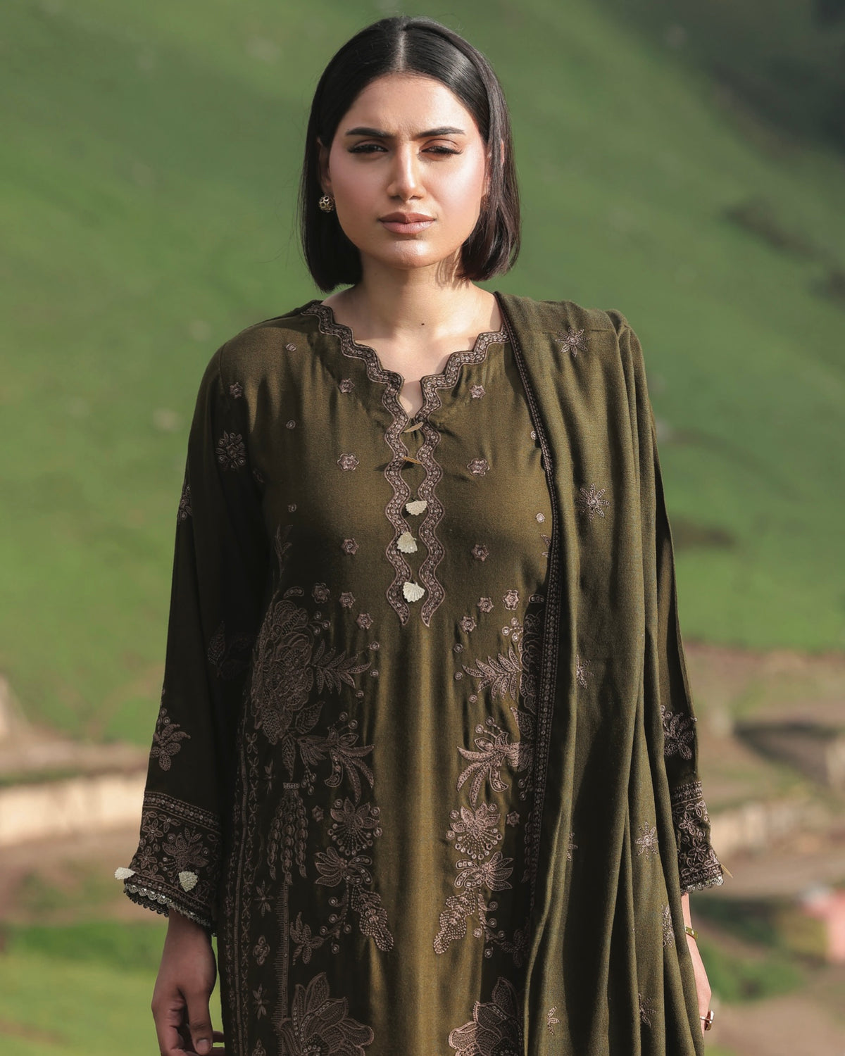 Gullerukh Wadi Ishq | Emb Peach Leather with Emb Shawl | Design 3