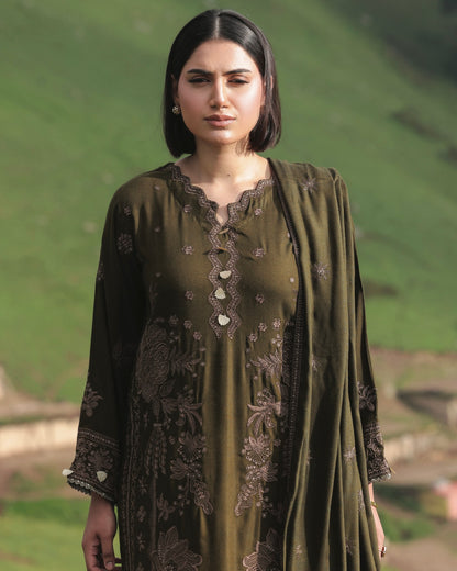 Gullerukh Wadi Ishq | Emb Peach Leather with Emb Shawl | Design 3