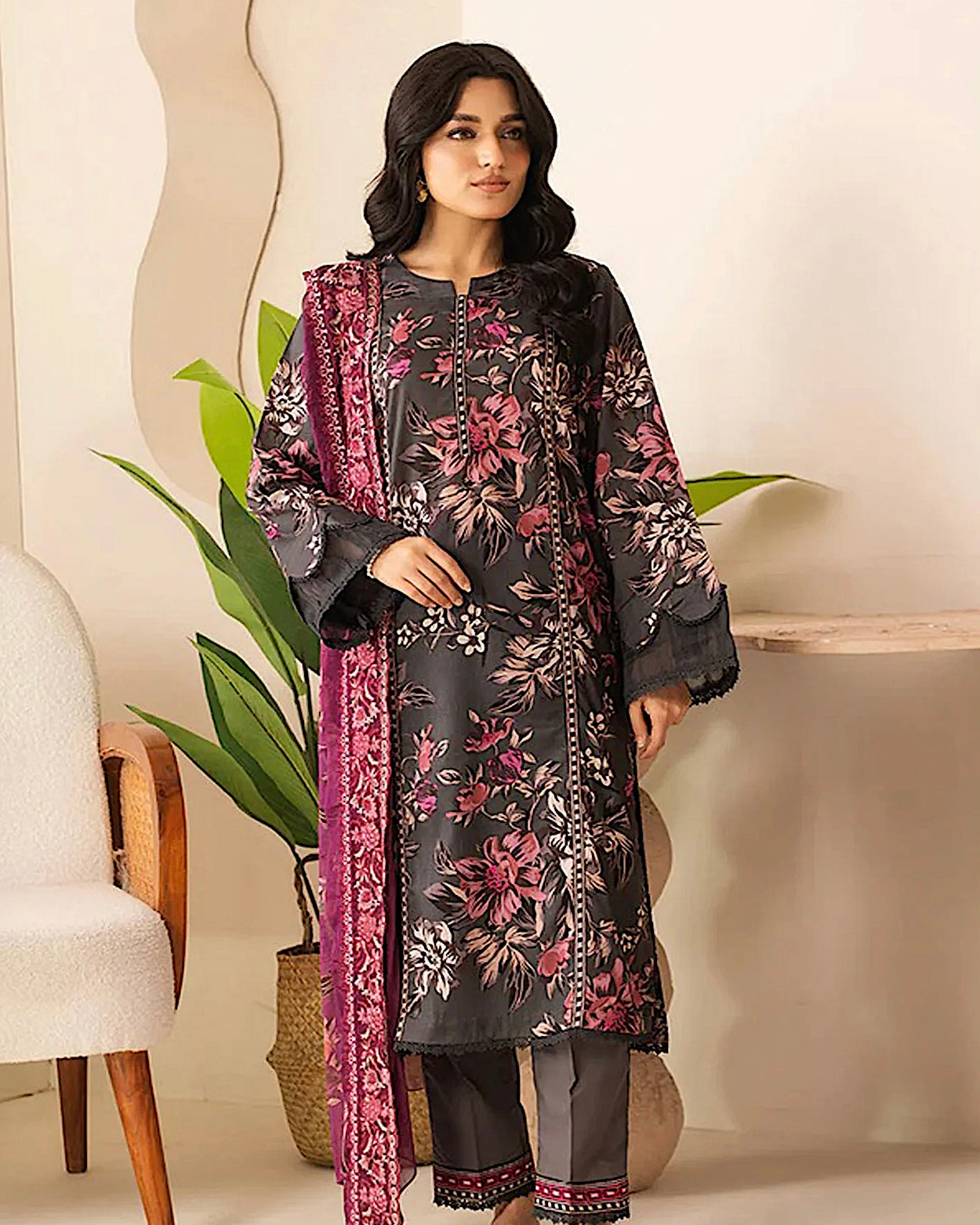 Johra Ehaab | Printed Lawn Emb Dupatta | Design 422