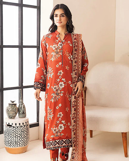 Johra Ehaab | Printed Lawn Emb Dupatta | Design 423