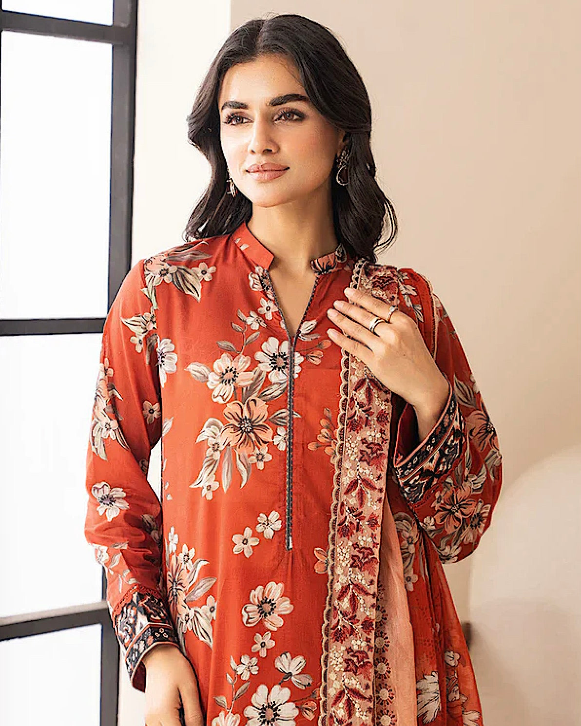 Johra Ehaab | Printed Lawn Emb Dupatta | Design 423