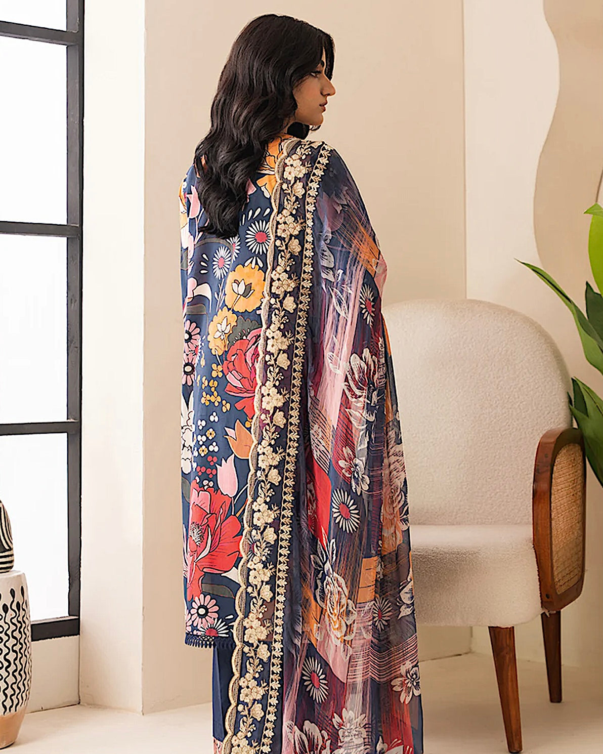 Johra Ehaab | Printed Lawn Emb Dupatta | Design 424