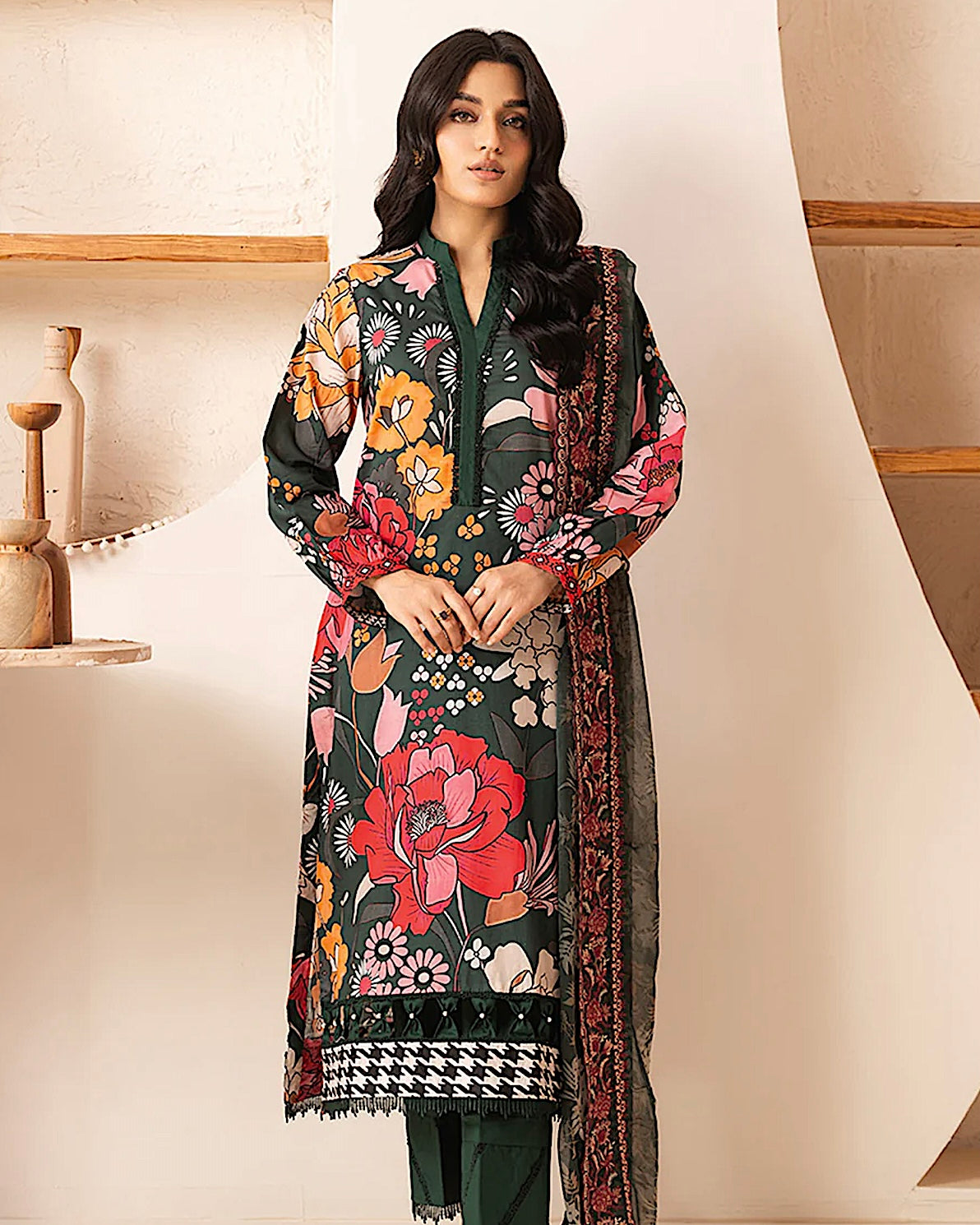 Johra Ehaab | Printed Lawn Emb Dupatta | Design 425