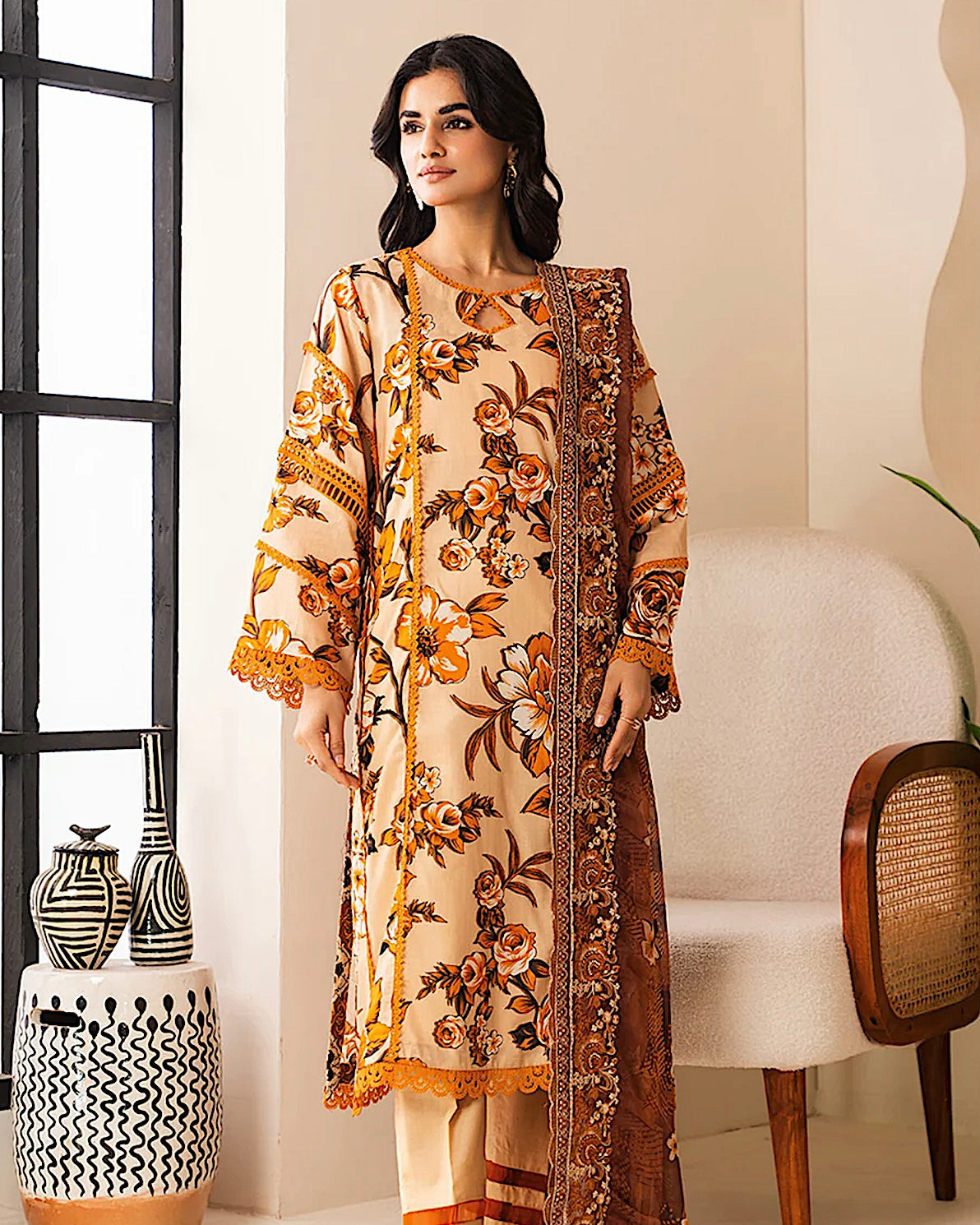 Johra Ehaab | Printed Lawn Emb Dupatta | Design 428