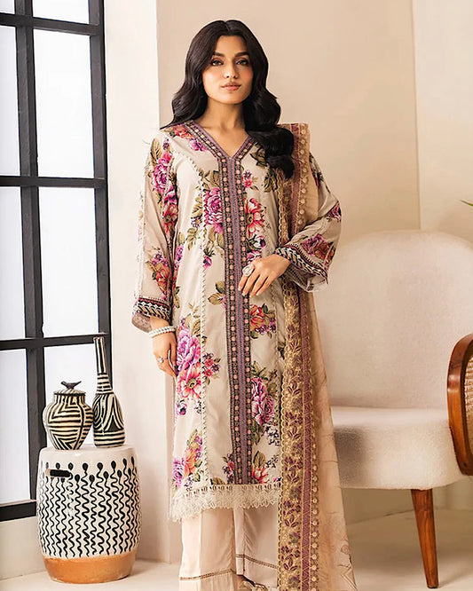 Johra Ehaab | Printed Lawn Emb Dupatta | Design 430