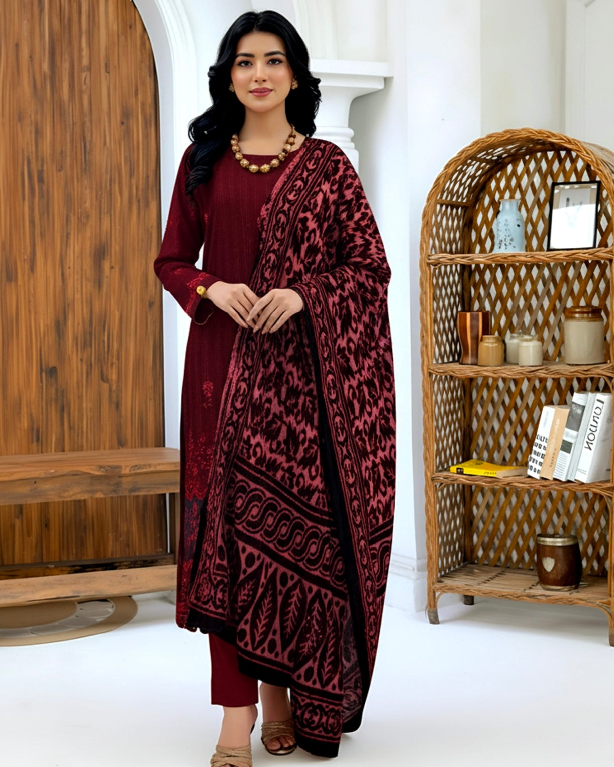 Rajwan | Zari Dhanak Plachi Shawl | Design 4