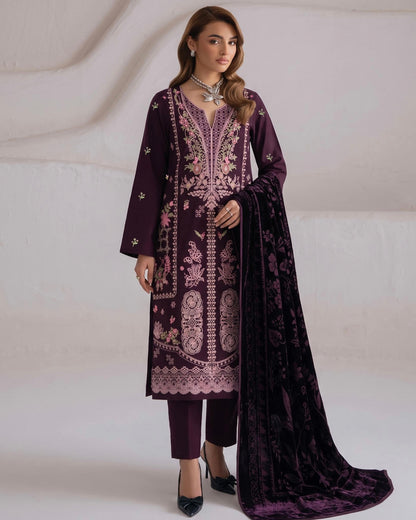 Aizy Zelora | Emb Zari Dhanak with Plachi Shawl | Design 4