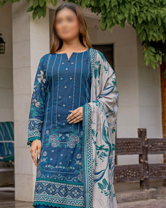 Fantak Jasmine | Embroidered Printed Staple | Design 4