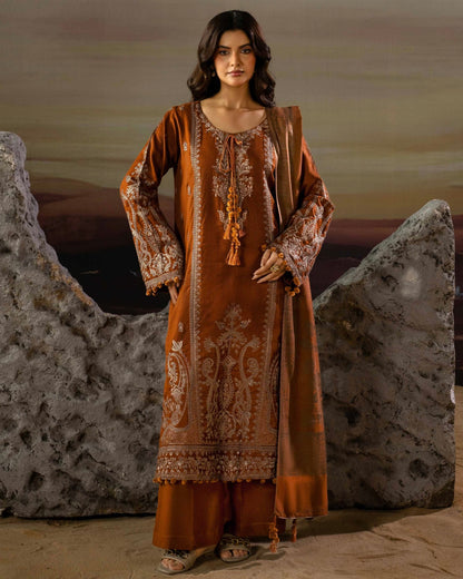 Gullerukh Goonj | Embroidered Stripe Dhanak Wool | Design 4