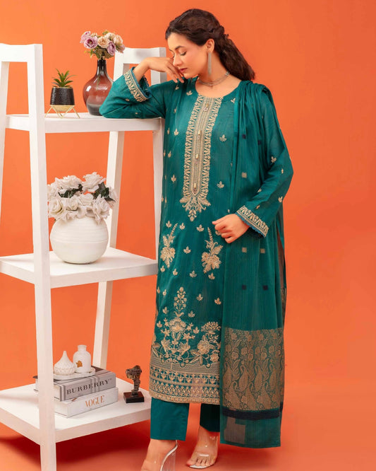 Gullerukh Rangoli | Embroidered Lawn Jacquard Dupatta | Design 4