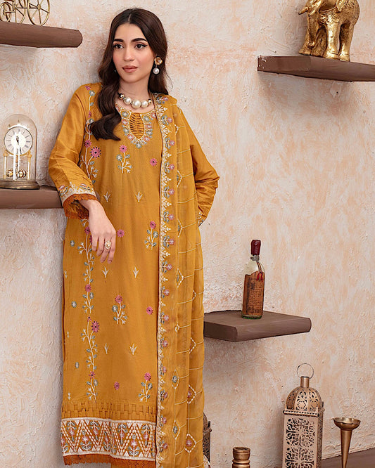 GulleRukh Upscale | Emb Lawn Emb Chiffon Dupatta | Design 4