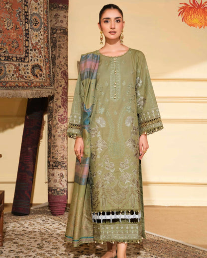 Johra Azura | Embroidered Khaddar Jacquard Shawl | Design 4