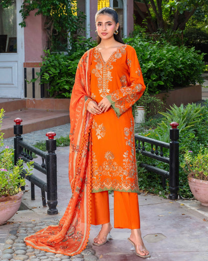 Gullerukh Marjan | Embroidered Linen Monar Dupatta | Design 4