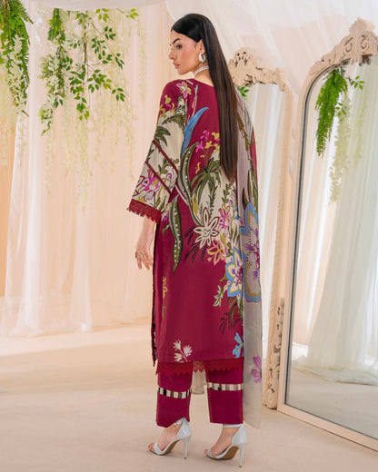 Coral Fall Edit | Printed Linen with Chiffon Dupatta | Design 4
