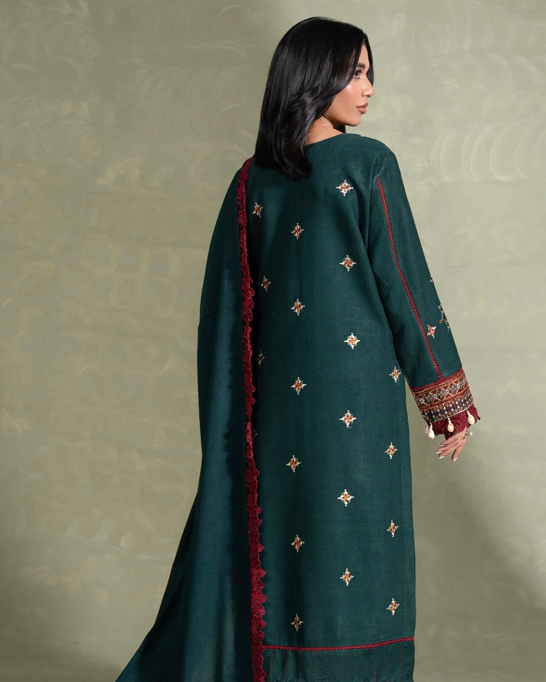 Coral Winter Series | Embroidered Peach Leather | Design 4