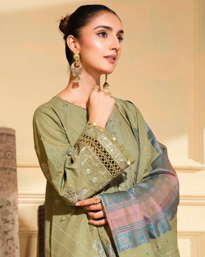 Johra Azura | Embroidered Khaddar Jacquard Shawl | Design 4