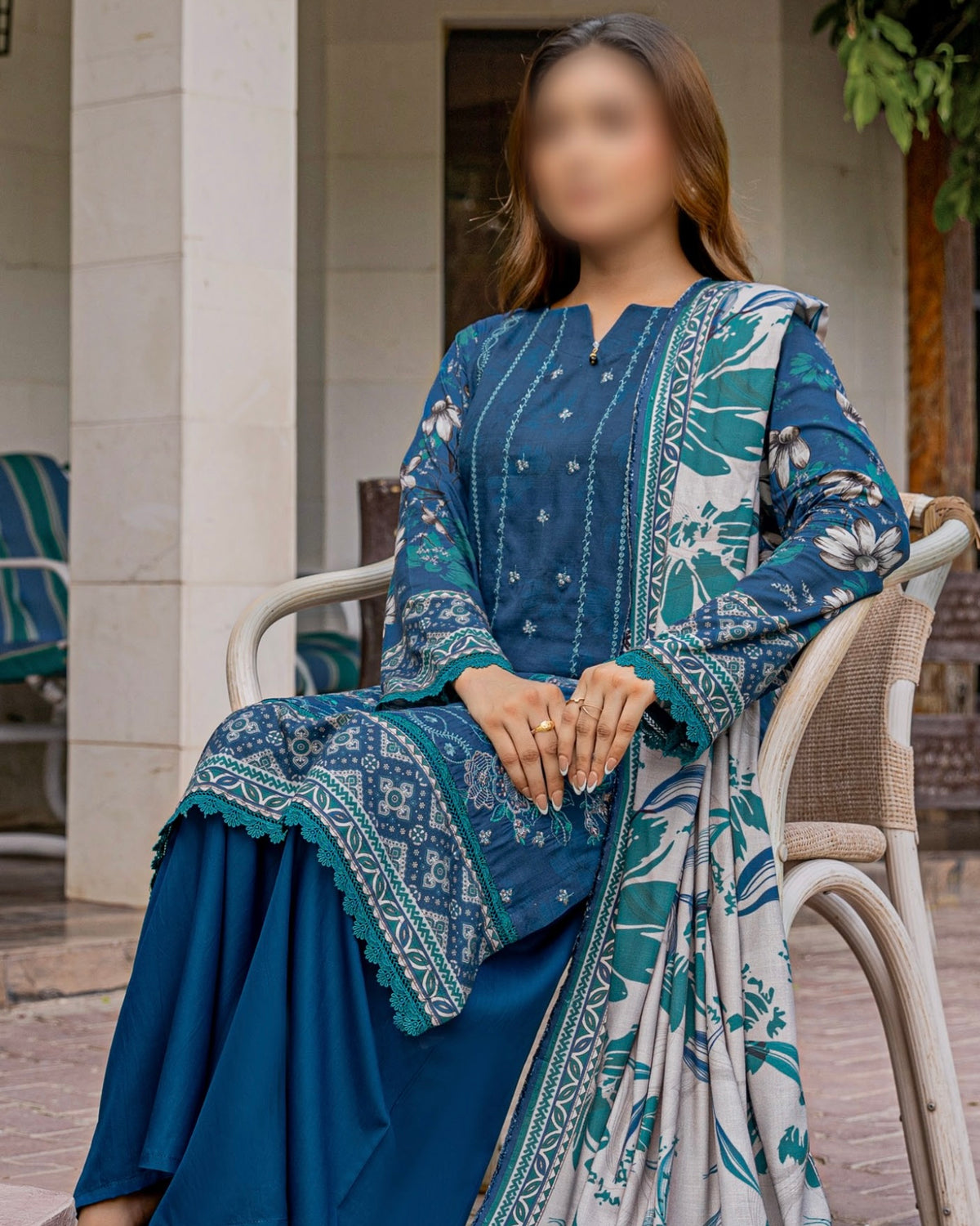 Fantak Jasmine | Embroidered Printed Staple | Design 4