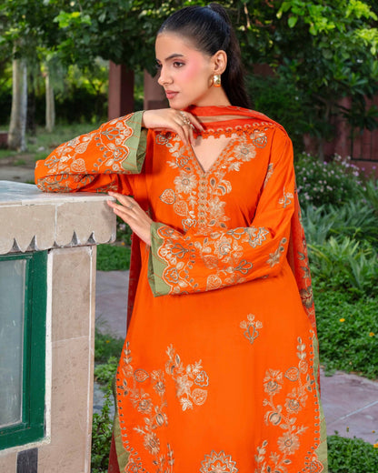 Gullerukh Marjan | Embroidered Linen Monar Dupatta | Design 4