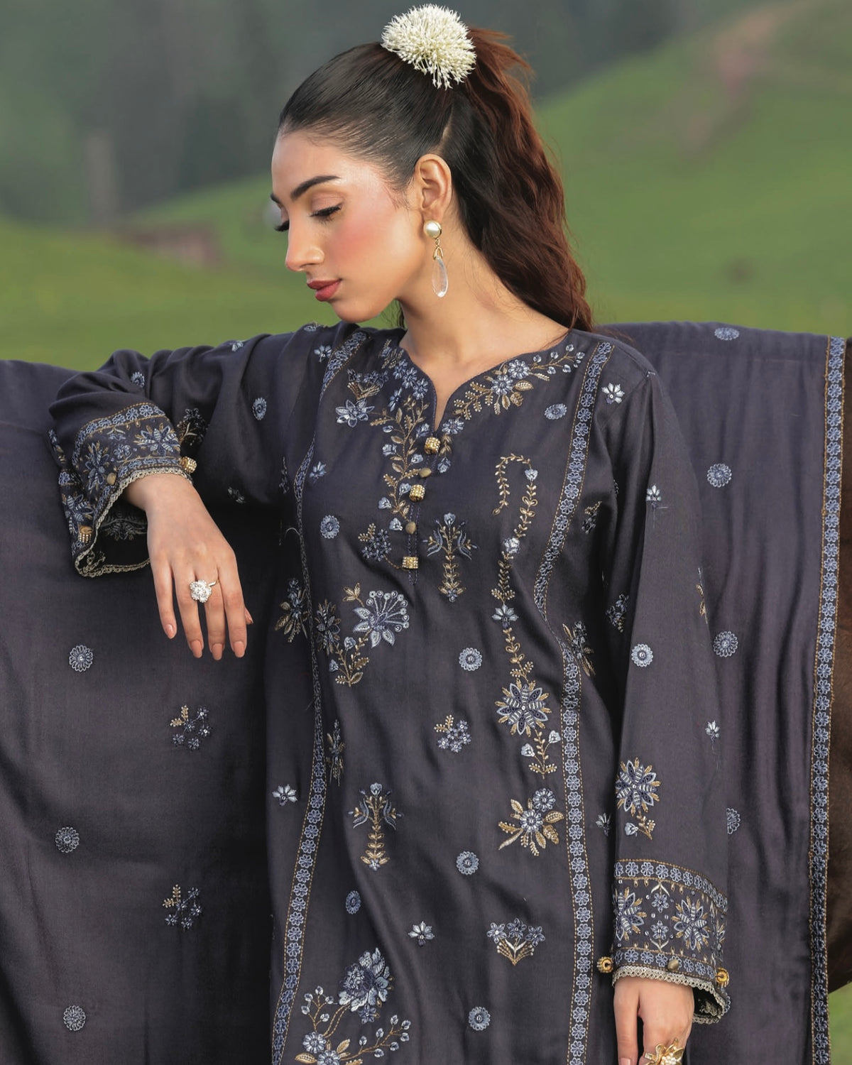 Gullerukh Wadi Ishq | Emb Peach Leather with Emb Shawl | Design 4