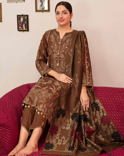 Gullerukh Riwaj | Embroidered Peach Wool with Acrylic Shawl | Design 4