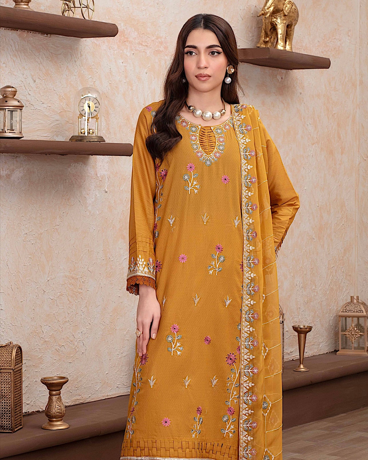 GulleRukh Upscale | Emb Lawn Emb Chiffon Dupatta | Design 4