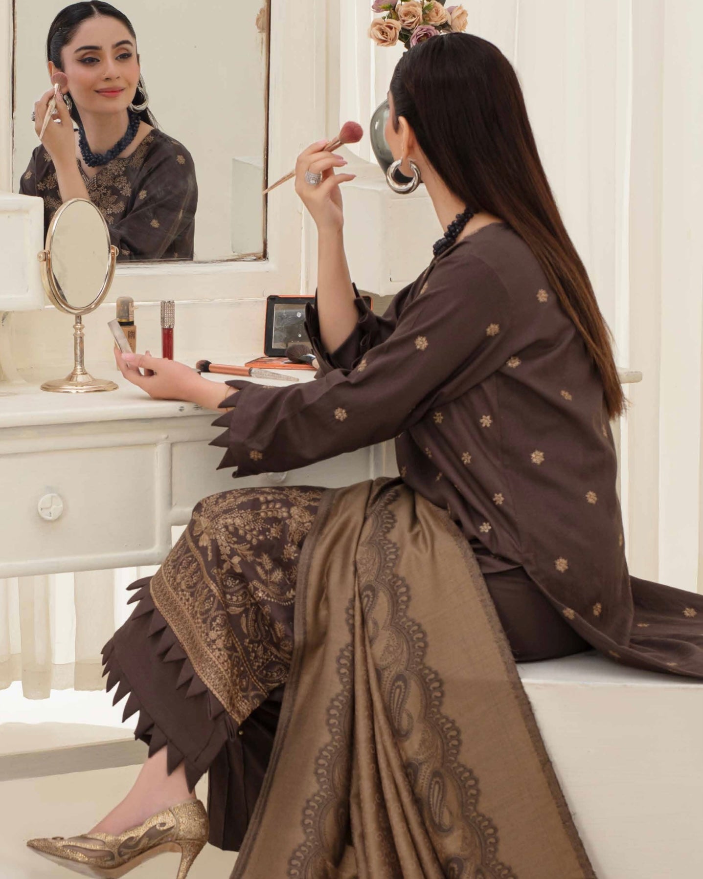 Gull-e-Rukh | Embroidered Dhanak Pashmina Shawl | Design 4