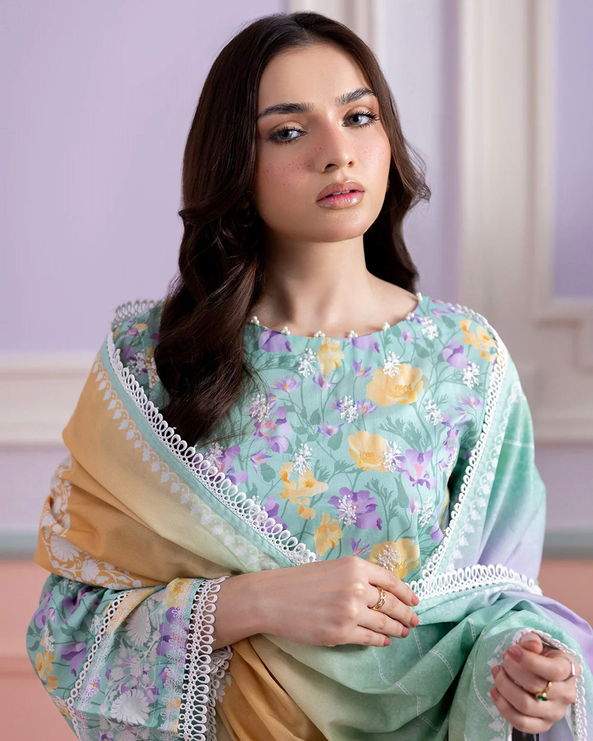 Zellbury | Embroidered Lawn Denting Dupatta | Design 569