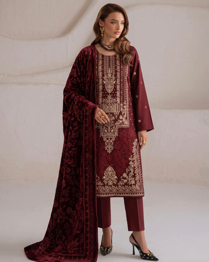 Aizy Zelora | Emb Zari Dhanak with Plachi Shawl | Design 5