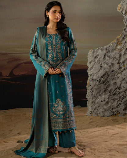 Gullerukh Goonj | Embroidered Stripe Dhanak Wool | Design 5