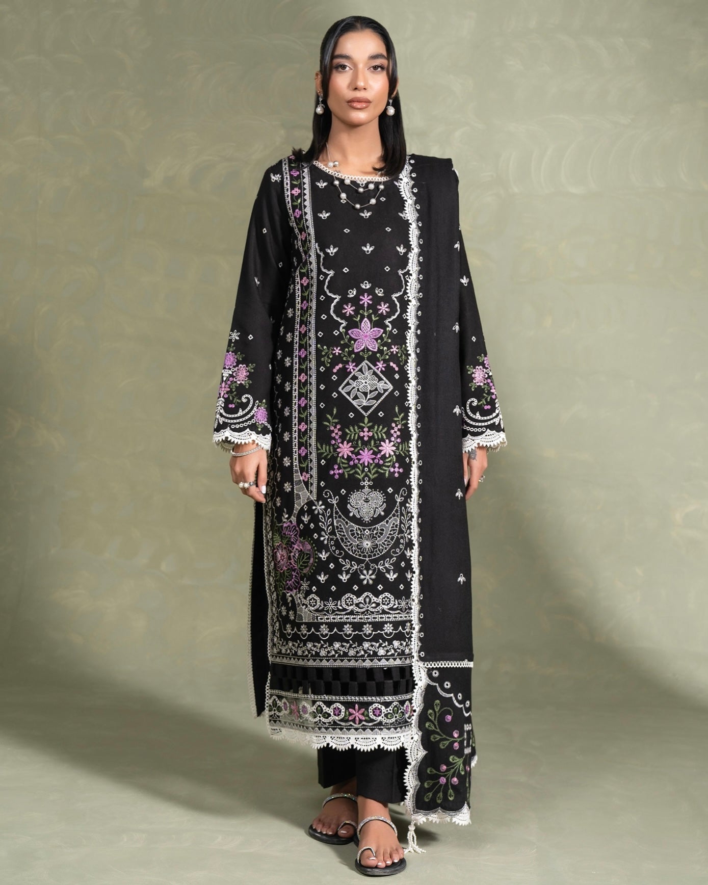 Coral Winter Series | Embroidered Peach Leather | Design 5