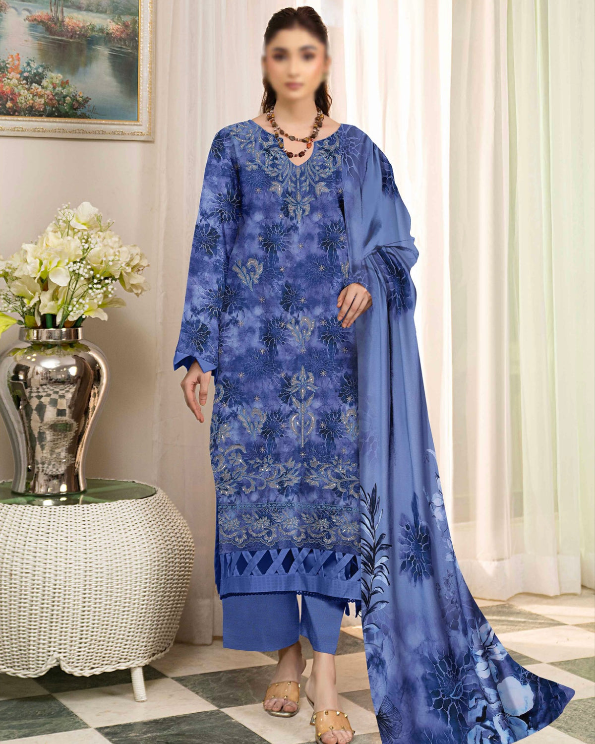 Fantak Batik | Embroidered Printed Karandi | Design 5
