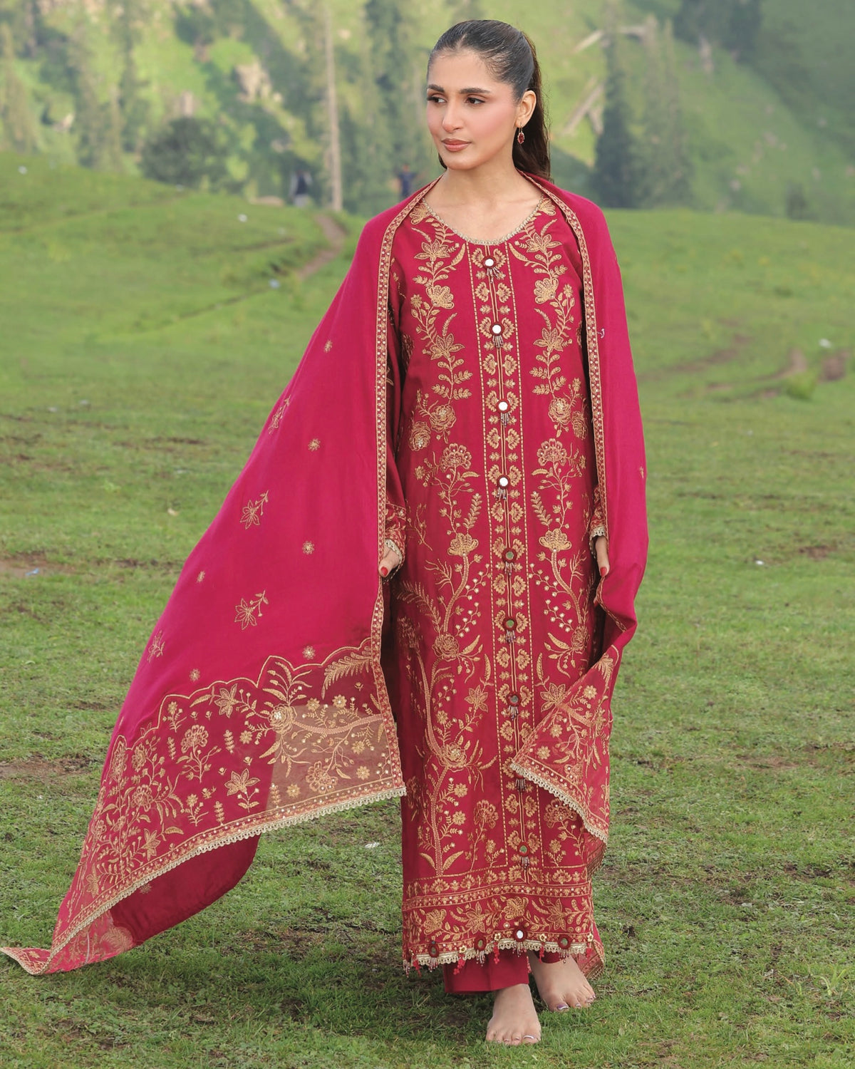 Gullerukh Wadi Ishq | Emb Peach Leather with Emb Shawl | Design 5