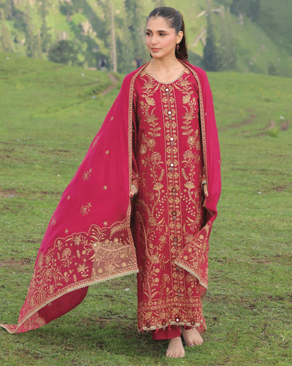 Gullerukh Wadi Ishq | Emb Peach Leather with Emb Shawl | Design 5