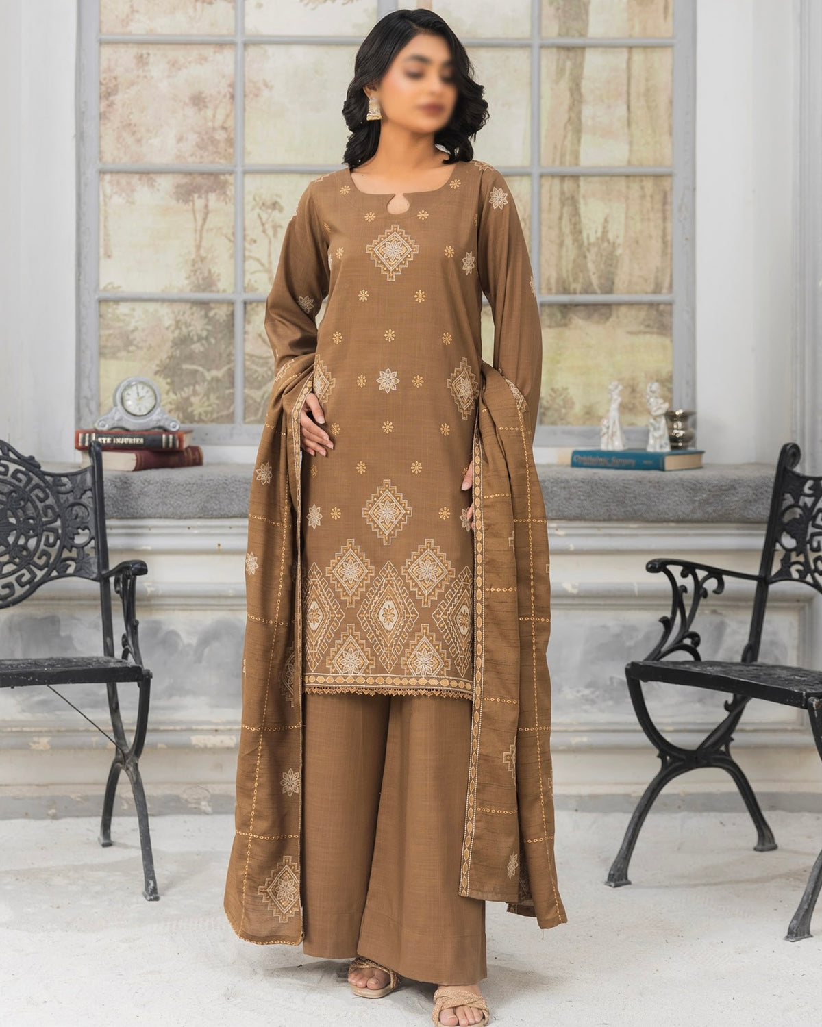 Fantak Afsanah | Emb Dhanak with Emb Wool Shawl | Design 5