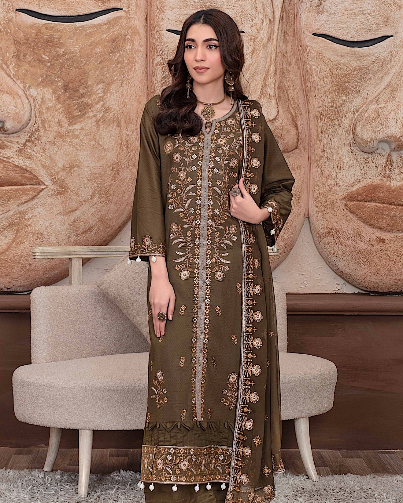 GulleRukh Upscale | Emb Lawn Emb Chiffon Dupatta | Design 5