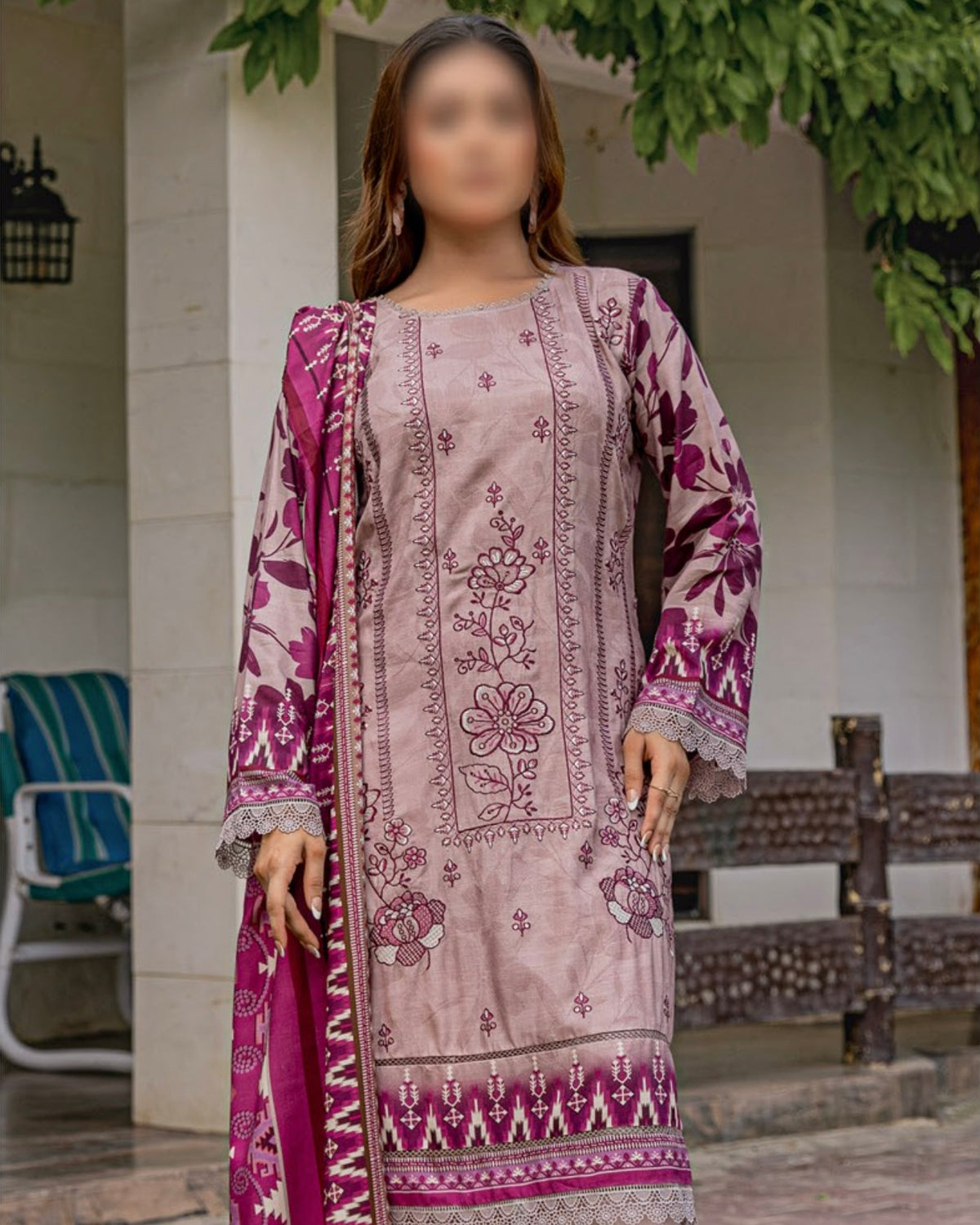 Fantak Jasmine | Embroidered Printed Staple | Design 5