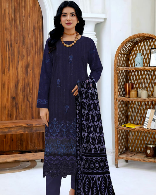 Rajwan | Zari Dhanak Plachi Shawl | Design 5