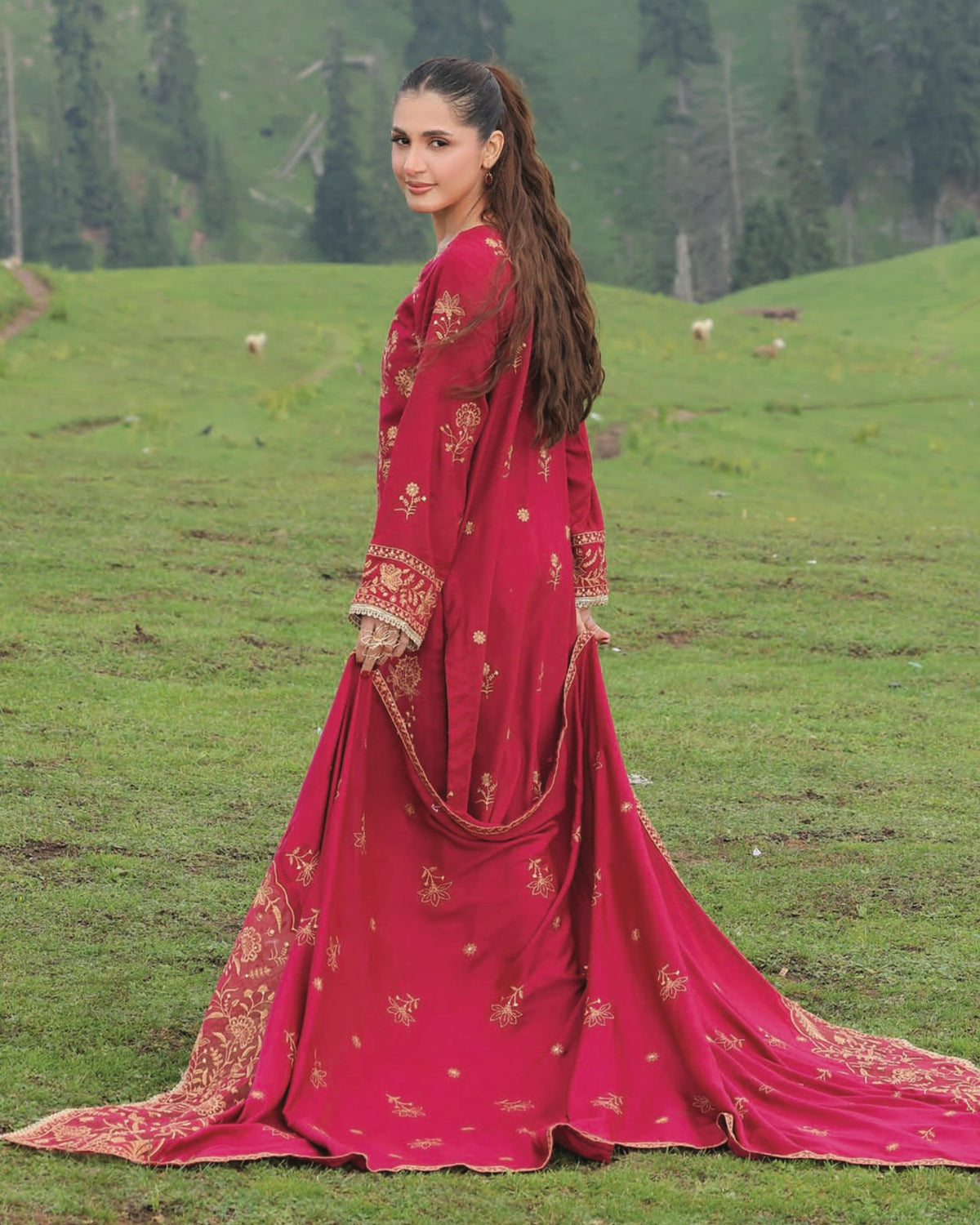 Gullerukh Wadi Ishq | Emb Peach Leather with Emb Shawl | Design 5
