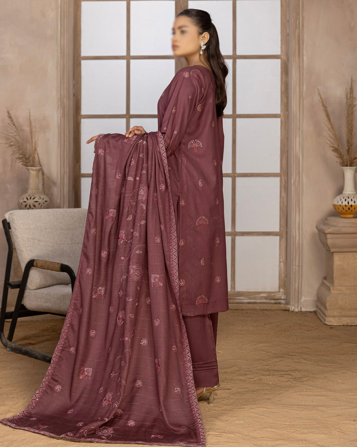 Fantak Nilofer | Emb Dhanak with Emb Wool Shawl | Design 5