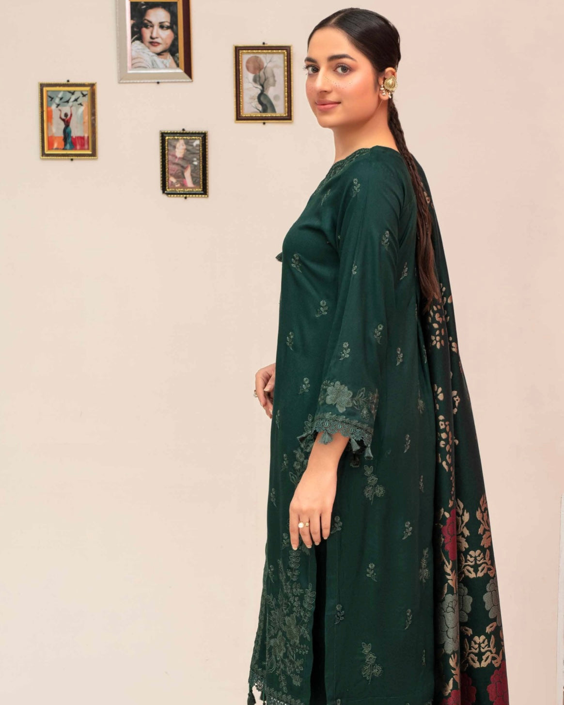 Gullerukh Riwaj | Embroidered Peach Wool with Acrylic Shawl | Design 5