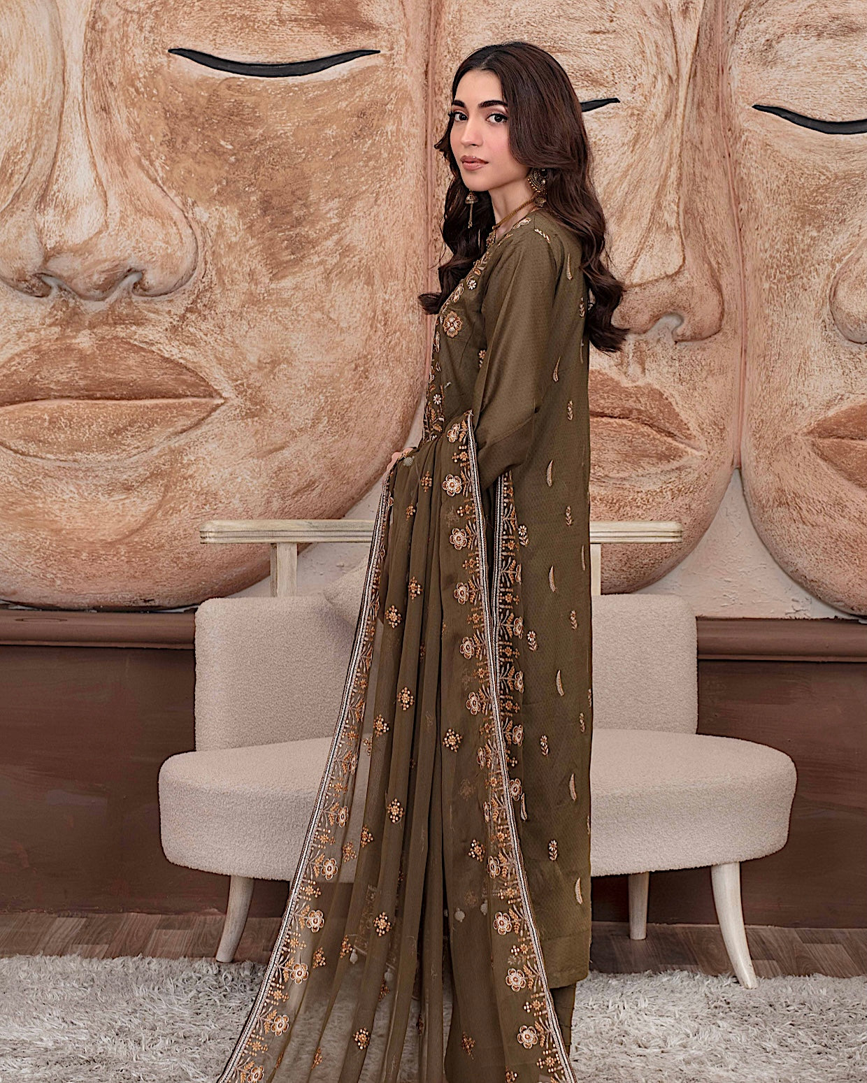 GulleRukh Upscale | Emb Lawn Emb Chiffon Dupatta | Design 5