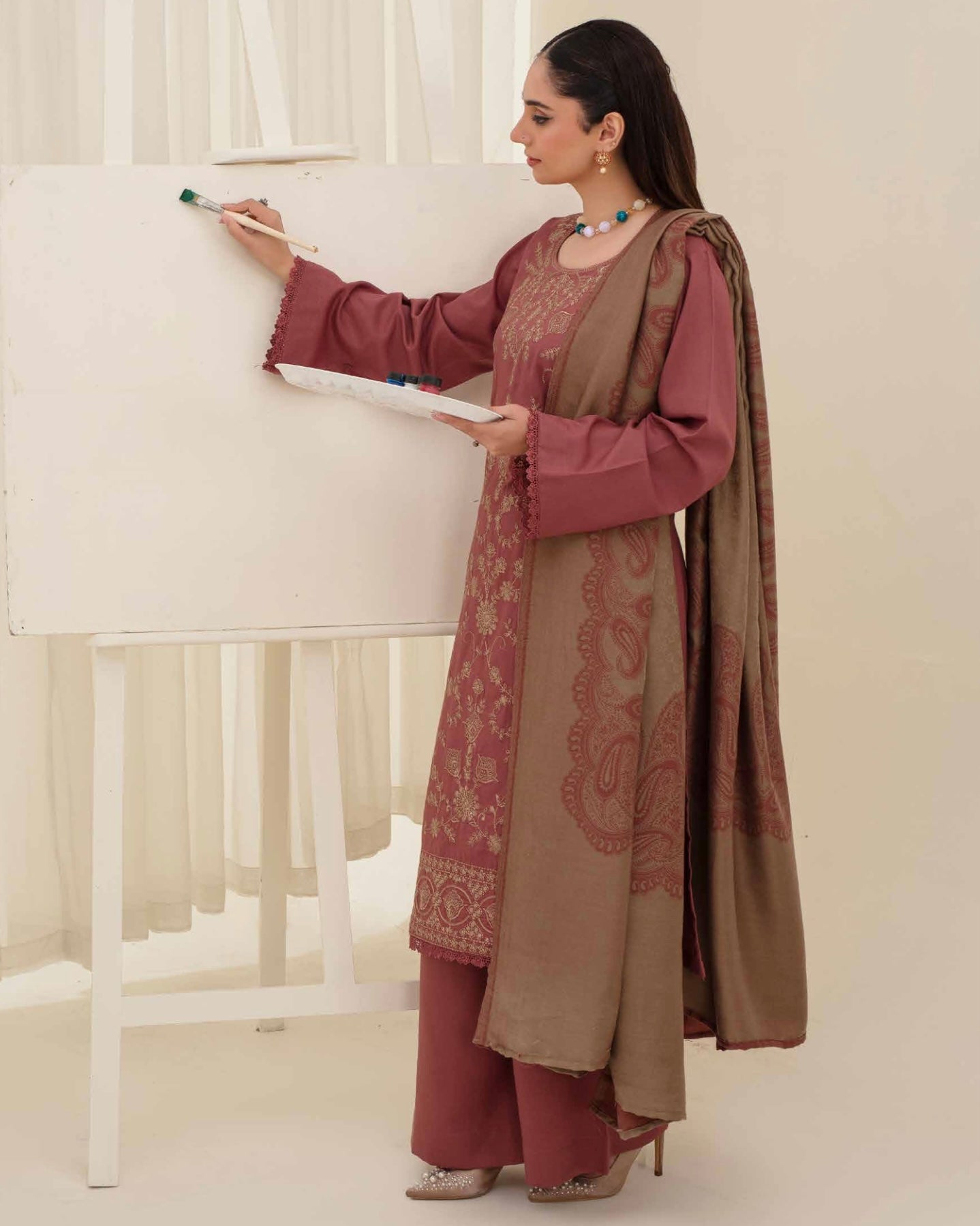 Gull-e-Rukh | Embroidered Dhanak Pashmina Shawl | Design 5