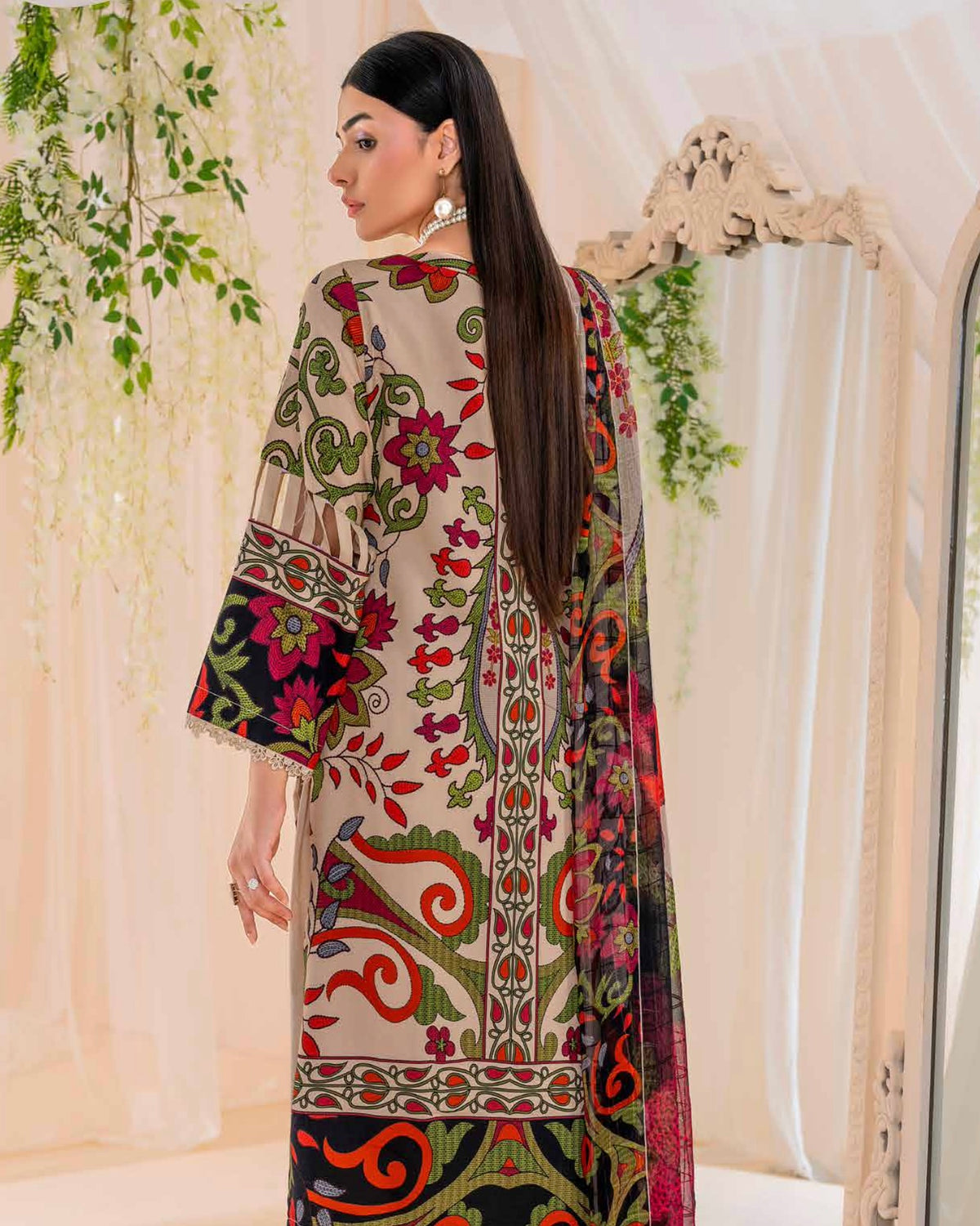 Coral Fall Edit | Printed Linen with Chiffon Dupatta | Design 5