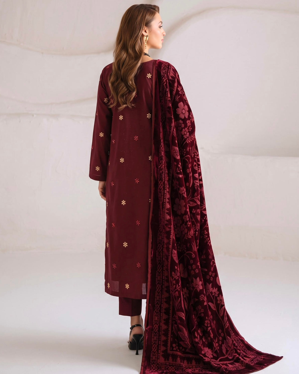 Aizy Zelora | Emb Zari Dhanak with Plachi Shawl | Design 5
