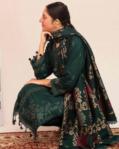 Gullerukh Riwaj | Embroidered Peach Wool with Acrylic Shawl | Design 5