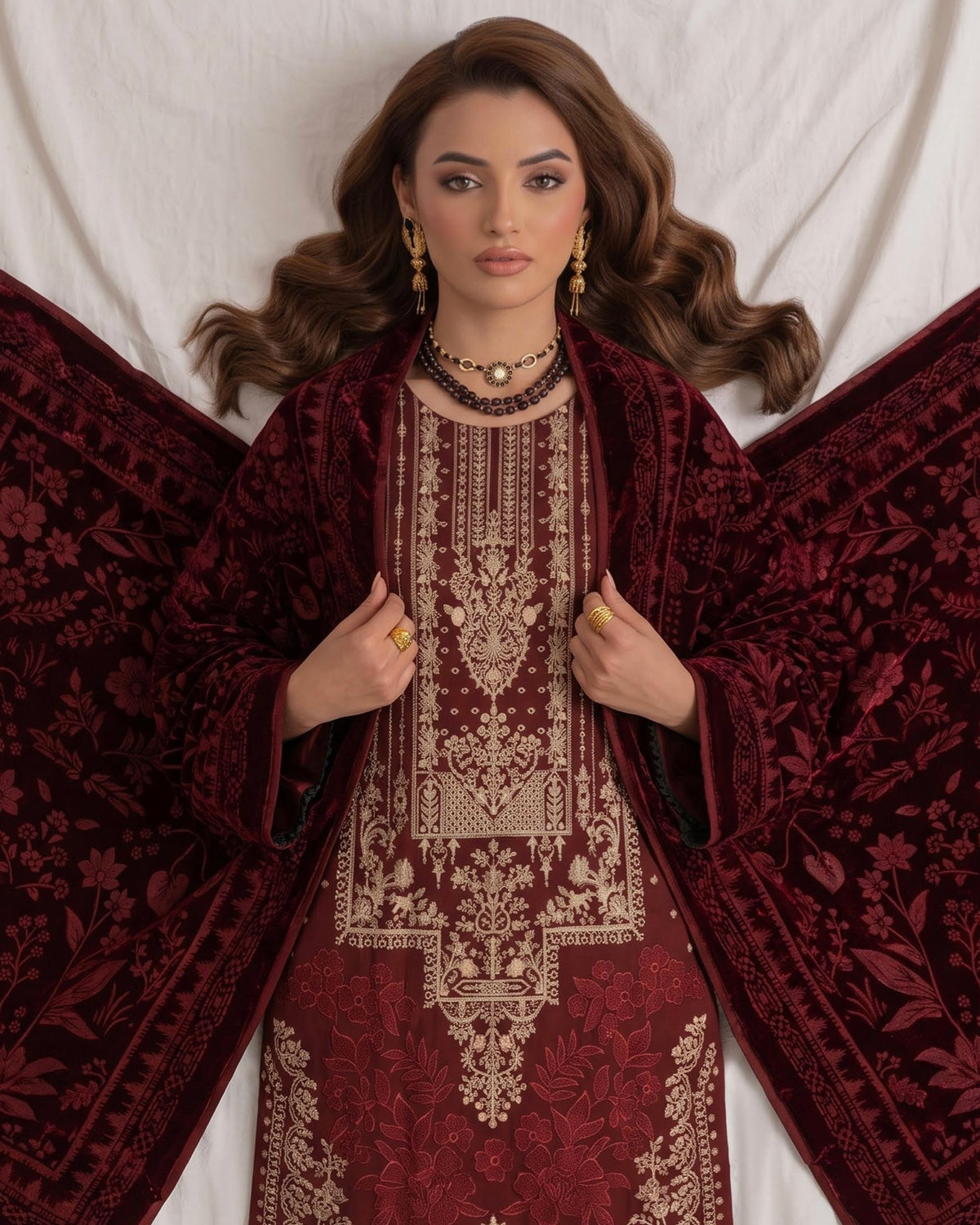 Aizy Zelora | Emb Zari Dhanak with Plachi Shawl | Design 5