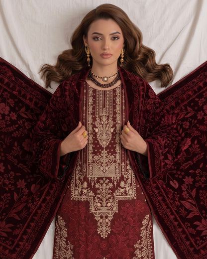 Aizy Zelora | Emb Zari Dhanak with Plachi Shawl | Design 5