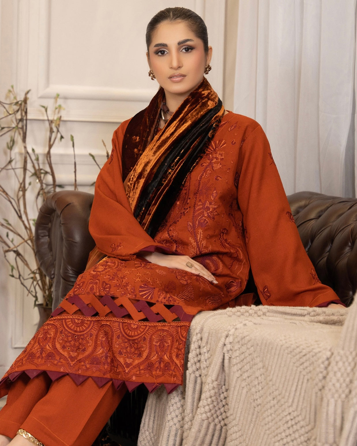 Rangreet | Embroidered Zari Dhanak | Plachi Shawl | Design 5